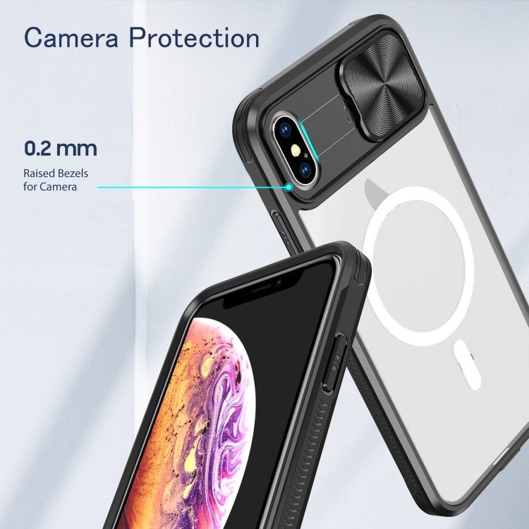 For iPhone XS Max Clear Acrylic + PC + TPU MagSafe Lens Sliding Cover Full Coverage Phone Case