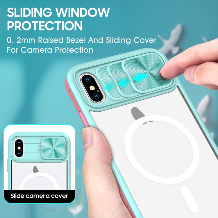 For iPhone XS Max Clear Acrylic + PC + TPU MagSafe Lens Sliding Cover Full Coverage Phone Case