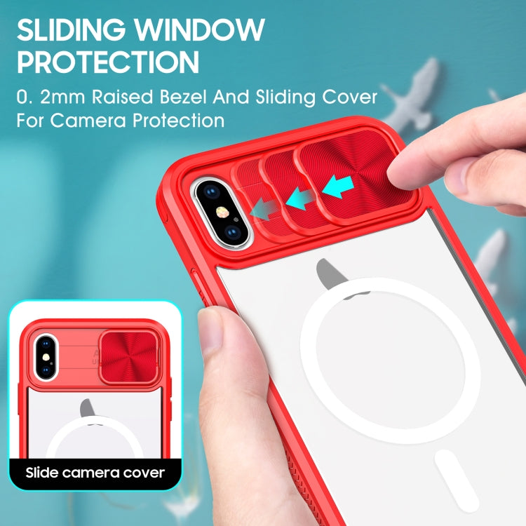 For iPhone XS Max Clear Acrylic + PC + TPU MagSafe Lens Sliding Cover Full Coverage Phone Case