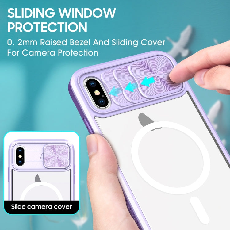 For iPhone XS Max Clear Acrylic + PC + TPU MagSafe Lens Sliding Cover Full Coverage Phone Case
