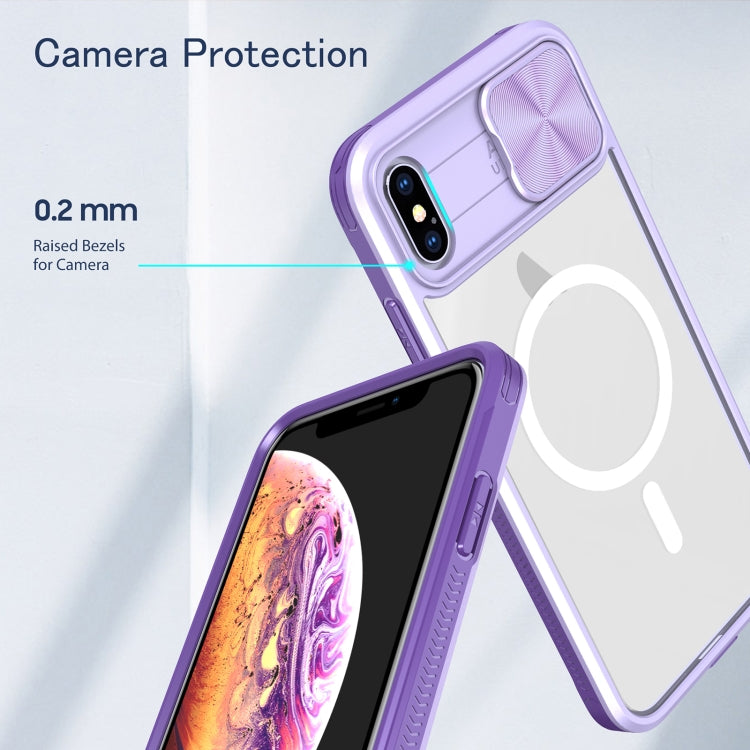 For iPhone XS Max Clear Acrylic + PC + TPU MagSafe Lens Sliding Cover Full Coverage Phone Case