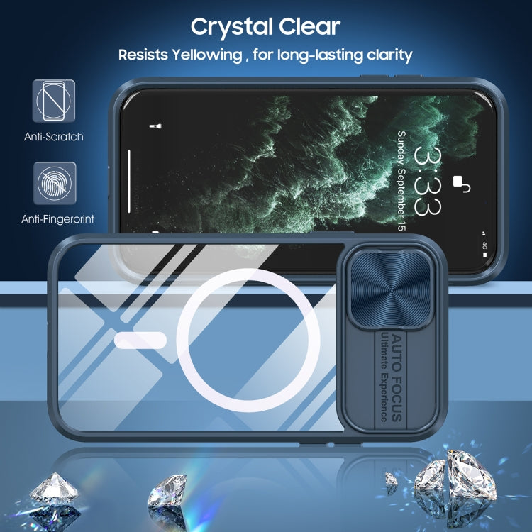 For iPhone 11 Clear Acrylic + PC + TPU MagSafe Lens Sliding Cover Full Coverage Phone Case