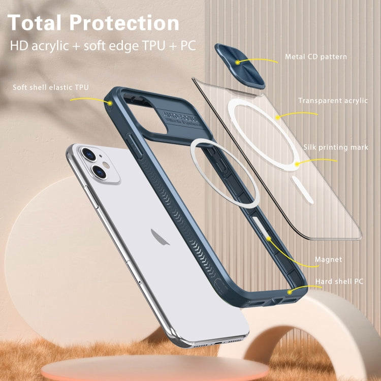 For iPhone 11 Clear Acrylic + PC + TPU MagSafe Lens Sliding Cover Full Coverage Phone Case