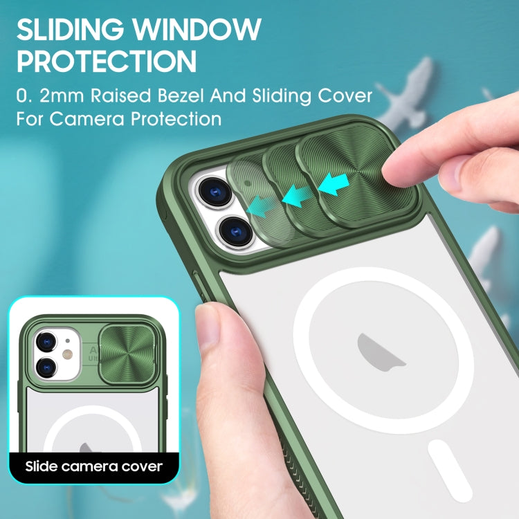 For iPhone 11 Clear Acrylic + PC + TPU MagSafe Lens Sliding Cover Full Coverage Phone Case
