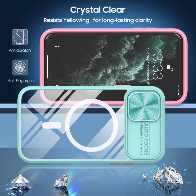 For iPhone 11 Clear Acrylic + PC + TPU MagSafe Lens Sliding Cover Full Coverage Phone Case