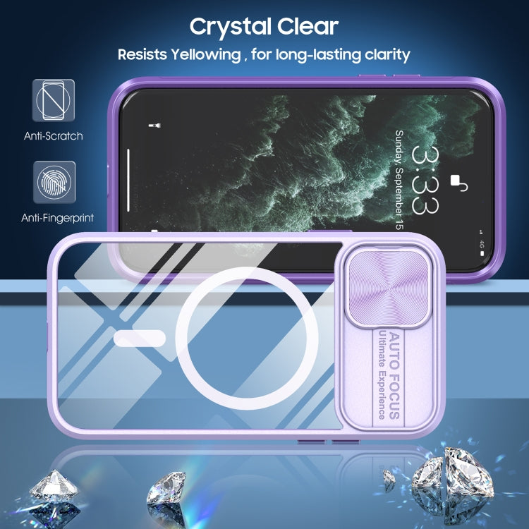 For iPhone 11 Clear Acrylic + PC + TPU MagSafe Lens Sliding Cover Full Coverage Phone Case