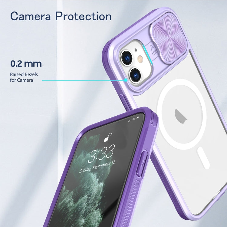 For iPhone 11 Clear Acrylic + PC + TPU MagSafe Lens Sliding Cover Full Coverage Phone Case