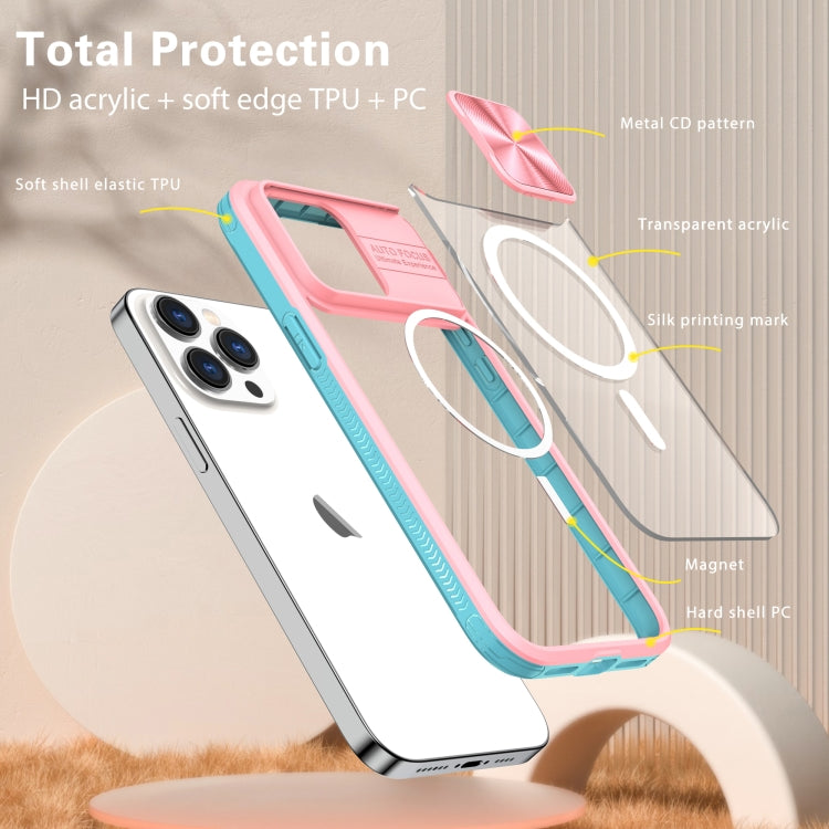 For  iPhone 11 Pro Max Clear Acrylic + PC + TPU MagSafe Lens Sliding Cover Full Coverage Phone Case