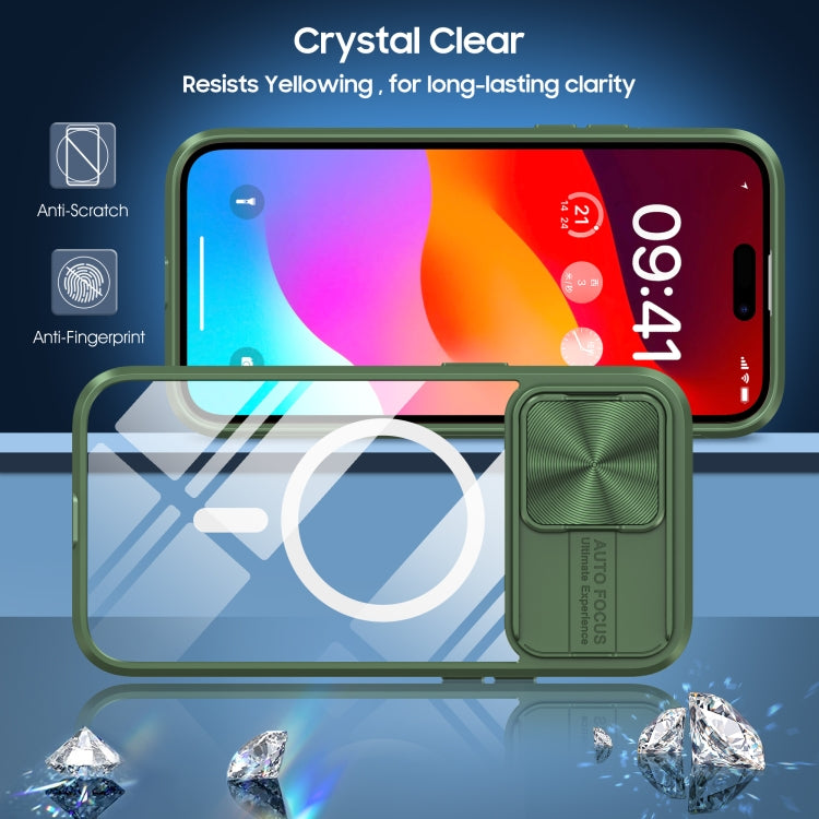 For  iPhone 11 Pro Max Clear Acrylic + PC + TPU MagSafe Lens Sliding Cover Full Coverage Phone Case
