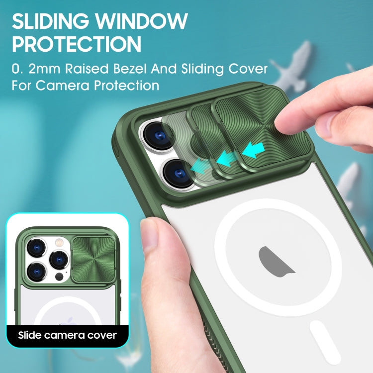 For  iPhone 11 Pro Max Clear Acrylic + PC + TPU MagSafe Lens Sliding Cover Full Coverage Phone Case