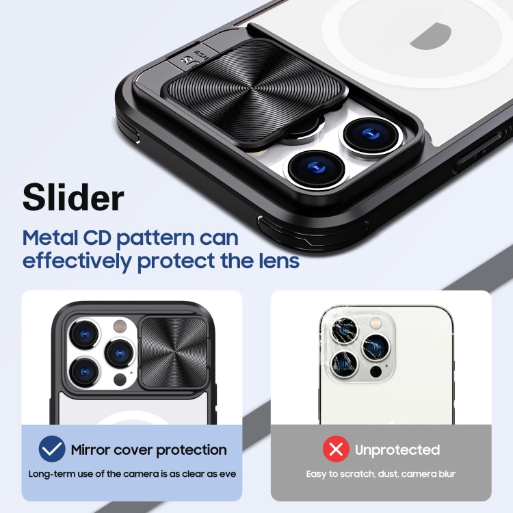 For  iPhone 11 Pro Max Clear Acrylic + PC + TPU MagSafe Lens Sliding Cover Full Coverage Phone Case