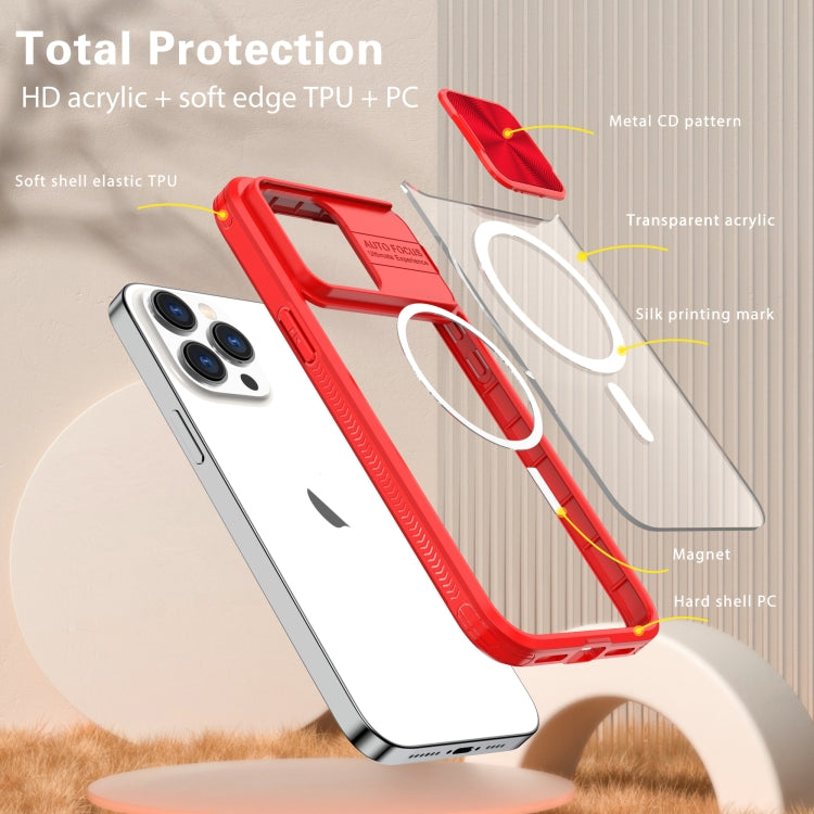 For  iPhone 11 Pro Max Clear Acrylic + PC + TPU MagSafe Lens Sliding Cover Full Coverage Phone Case