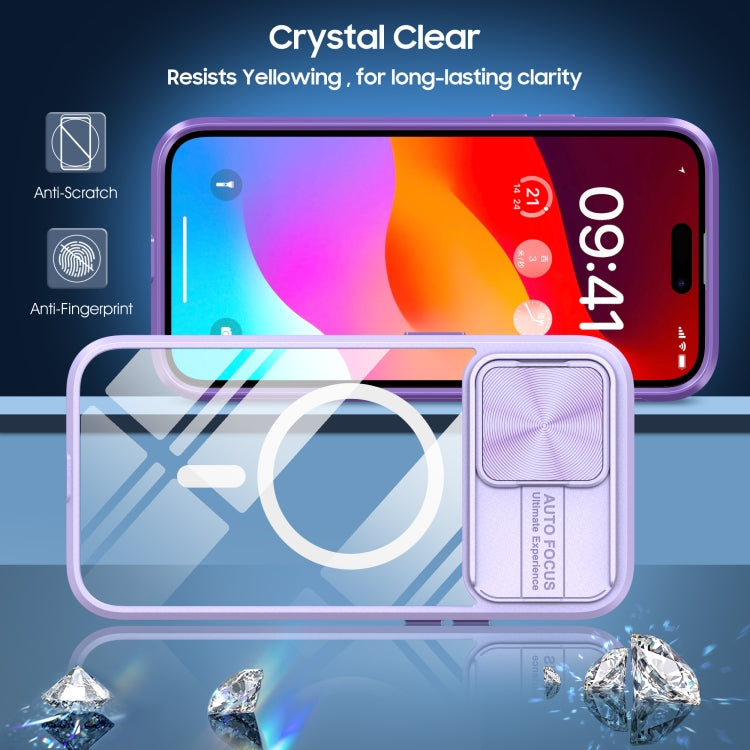 For  iPhone 11 Pro Max Clear Acrylic + PC + TPU MagSafe Lens Sliding Cover Full Coverage Phone Case