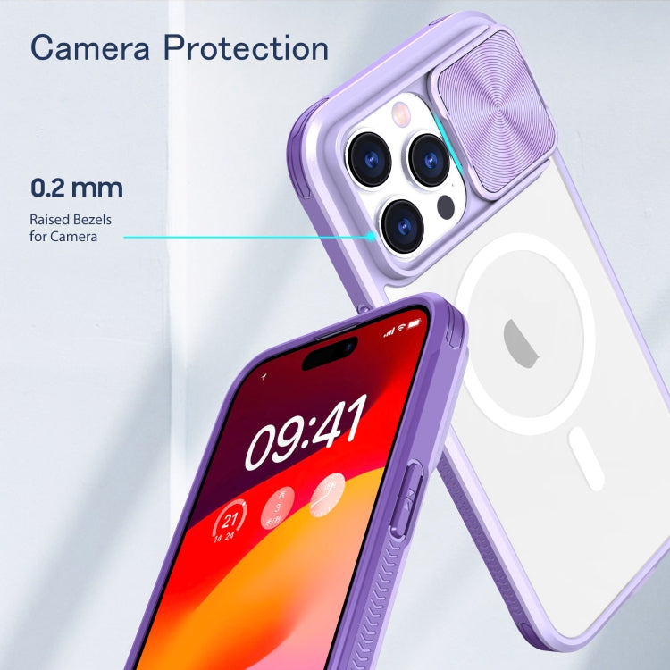 For  iPhone 11 Pro Max Clear Acrylic + PC + TPU MagSafe Lens Sliding Cover Full Coverage Phone Case