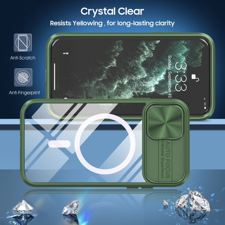 For iPhone 12 Clear Acrylic + PC + TPU MagSafe Lens Sliding Cover Full Coverage Phone Case