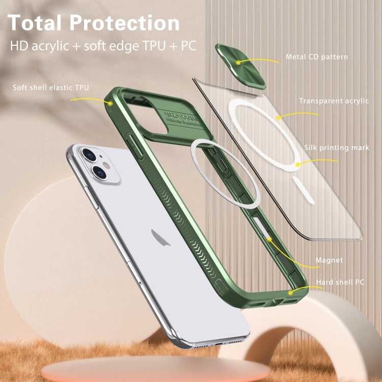 For iPhone 12 Clear Acrylic + PC + TPU MagSafe Lens Sliding Cover Full Coverage Phone Case