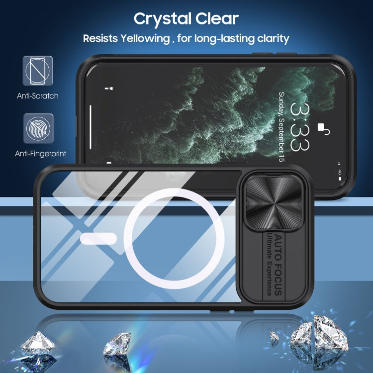For iPhone 12 Clear Acrylic + PC + TPU MagSafe Lens Sliding Cover Full Coverage Phone Case