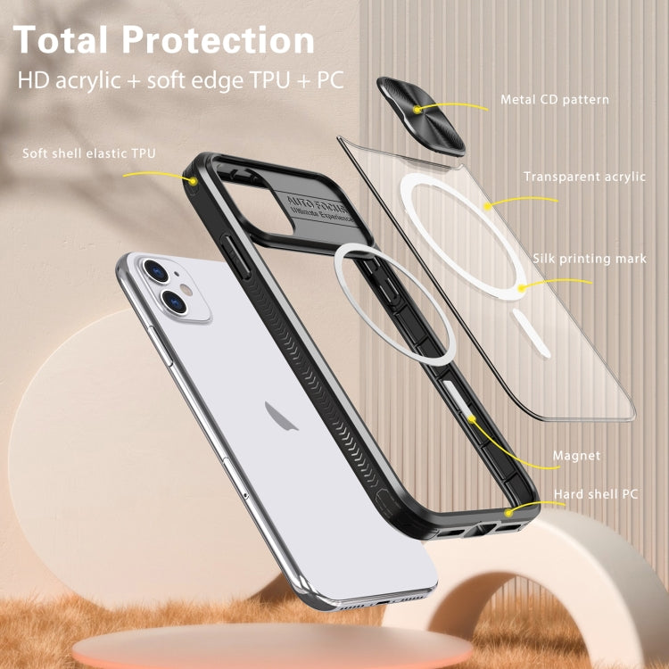 For iPhone 12 Clear Acrylic + PC + TPU MagSafe Lens Sliding Cover Full Coverage Phone Case