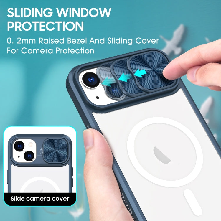 For iPhone 14 / 13 Clear Acrylic + PC + TPU MagSafe Lens Sliding Cover Full Coverage Phone Case
