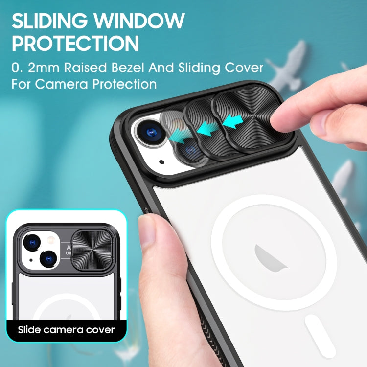 For iPhone 14 / 13 Clear Acrylic + PC + TPU MagSafe Lens Sliding Cover Full Coverage Phone Case