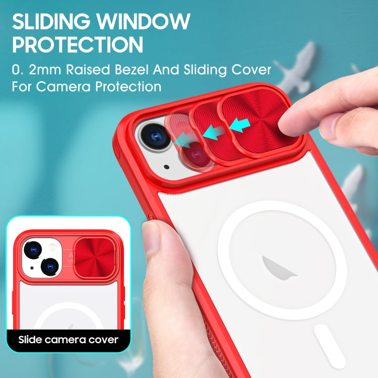 For iPhone 14 / 13 Clear Acrylic + PC + TPU MagSafe Lens Sliding Cover Full Coverage Phone Case