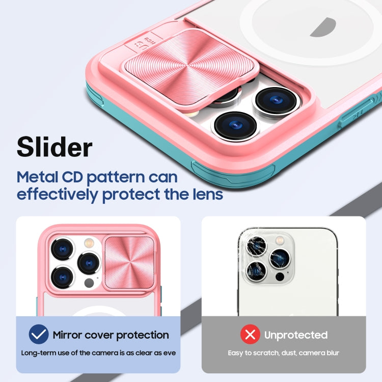 For  iPhone 14 Pro Max Clear Acrylic + PC + TPU MagSafe Lens Sliding Cover Full Coverage Phone Case
