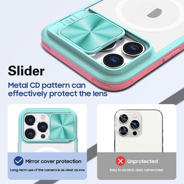 For  iPhone 14 Pro Max Clear Acrylic + PC + TPU MagSafe Lens Sliding Cover Full Coverage Phone Case