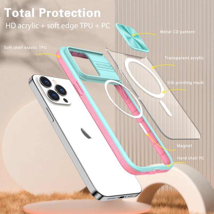 For  iPhone 14 Pro Max Clear Acrylic + PC + TPU MagSafe Lens Sliding Cover Full Coverage Phone Case