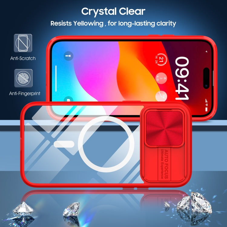 For  iPhone 14 Pro Max Clear Acrylic + PC + TPU MagSafe Lens Sliding Cover Full Coverage Phone Case