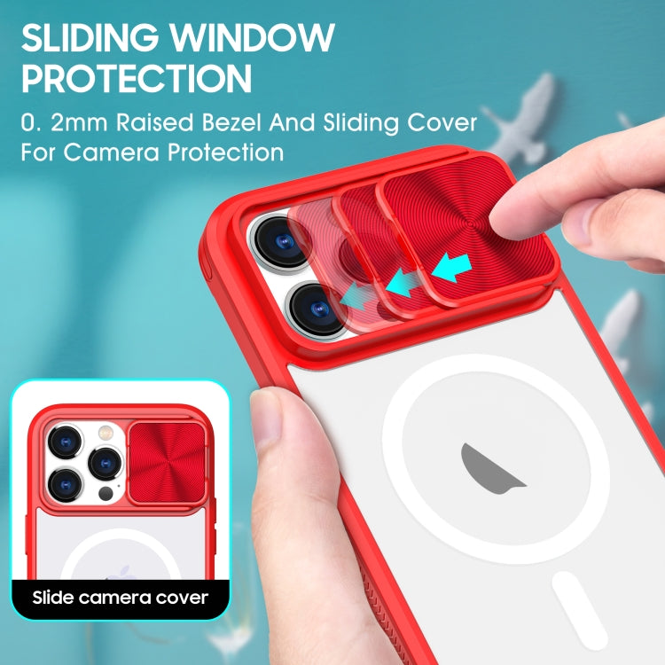 For  iPhone 14 Pro Max Clear Acrylic + PC + TPU MagSafe Lens Sliding Cover Full Coverage Phone Case
