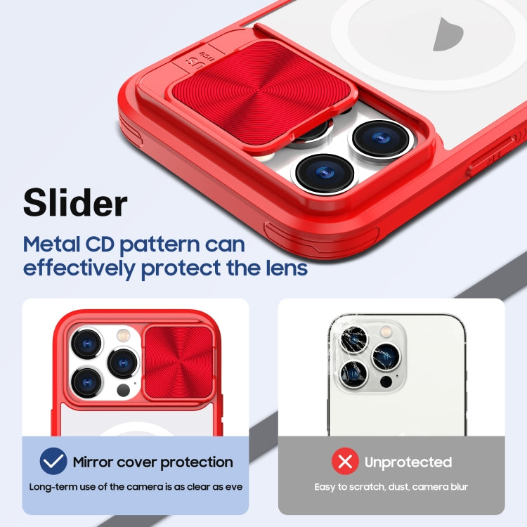 For  iPhone 14 Pro Max Clear Acrylic + PC + TPU MagSafe Lens Sliding Cover Full Coverage Phone Case