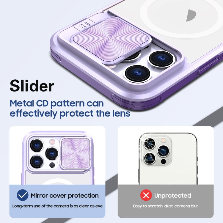 For  iPhone 14 Pro Max Clear Acrylic + PC + TPU MagSafe Lens Sliding Cover Full Coverage Phone Case