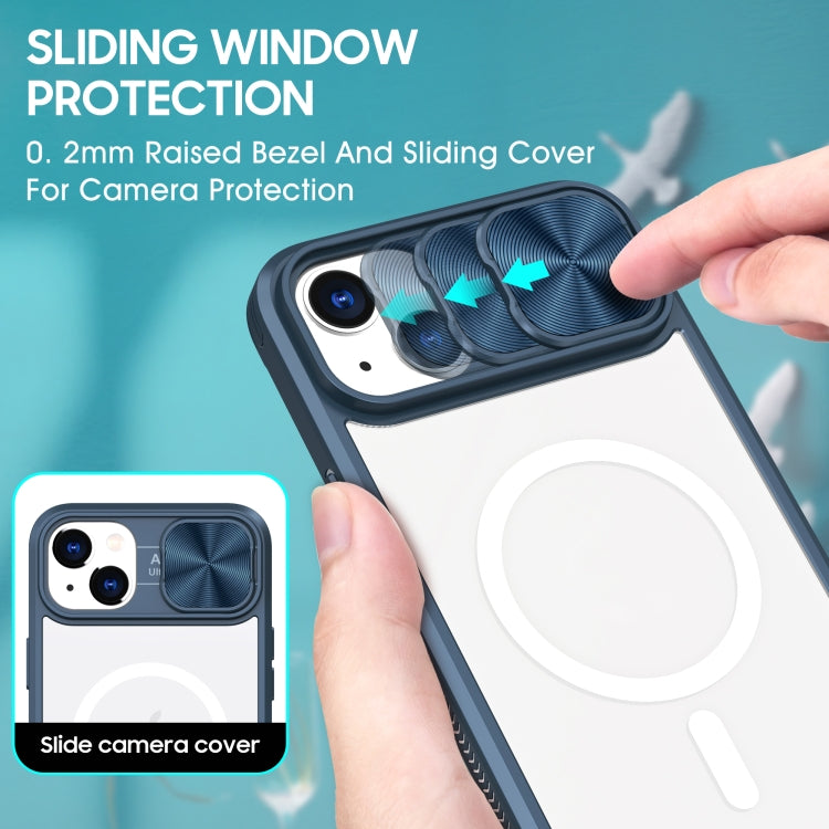 For iPhone 14 Plus Clear Acrylic + PC + TPU MagSafe Lens Sliding Cover Full Coverage Phone Case