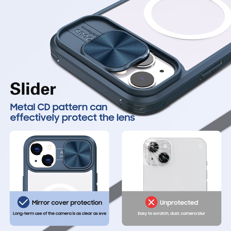 For iPhone 14 Plus Clear Acrylic + PC + TPU MagSafe Lens Sliding Cover Full Coverage Phone Case