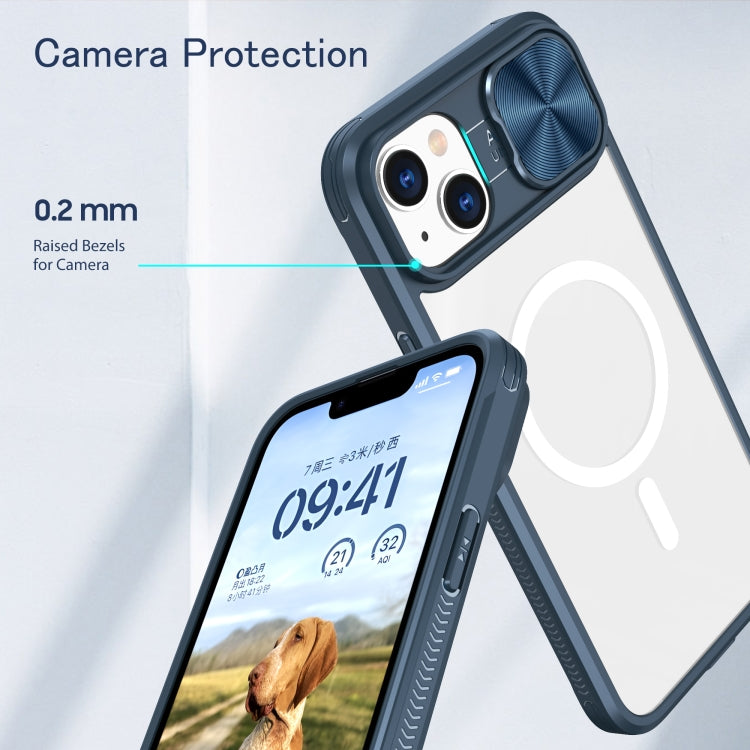 For iPhone 14 Plus Clear Acrylic + PC + TPU MagSafe Lens Sliding Cover Full Coverage Phone Case