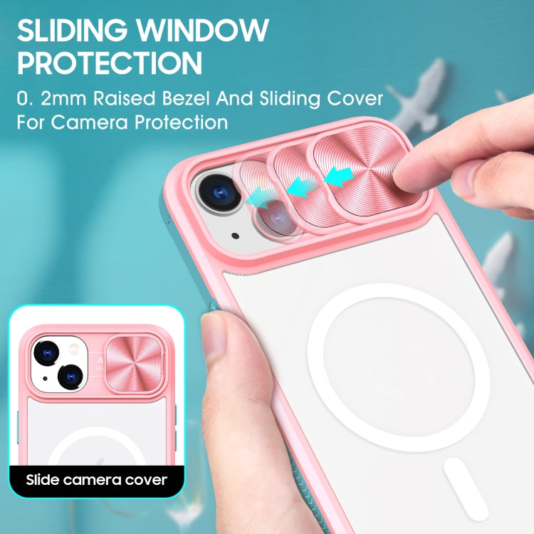 For iPhone 14 Plus Clear Acrylic + PC + TPU MagSafe Lens Sliding Cover Full Coverage Phone Case