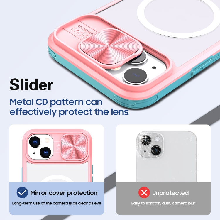 For iPhone 14 Plus Clear Acrylic + PC + TPU MagSafe Lens Sliding Cover Full Coverage Phone Case