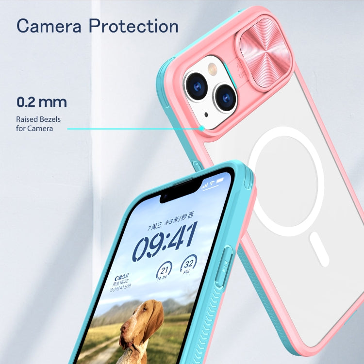For iPhone 14 Plus Clear Acrylic + PC + TPU MagSafe Lens Sliding Cover Full Coverage Phone Case