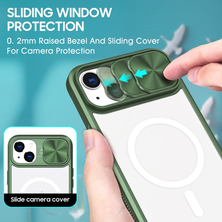 For iPhone 14 Plus Clear Acrylic + PC + TPU MagSafe Lens Sliding Cover Full Coverage Phone Case