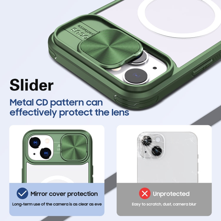 For iPhone 14 Plus Clear Acrylic + PC + TPU MagSafe Lens Sliding Cover Full Coverage Phone Case