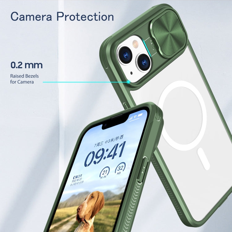 For iPhone 14 Plus Clear Acrylic + PC + TPU MagSafe Lens Sliding Cover Full Coverage Phone Case
