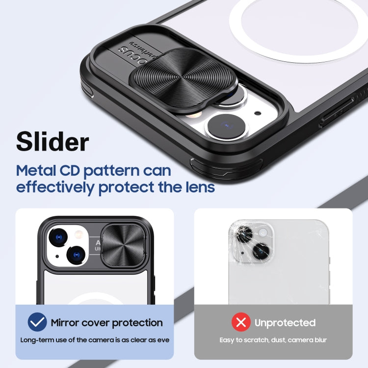 For iPhone 14 Plus Clear Acrylic + PC + TPU MagSafe Lens Sliding Cover Full Coverage Phone Case