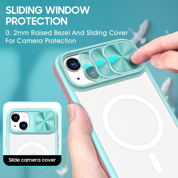 For iPhone 14 Plus Clear Acrylic + PC + TPU MagSafe Lens Sliding Cover Full Coverage Phone Case