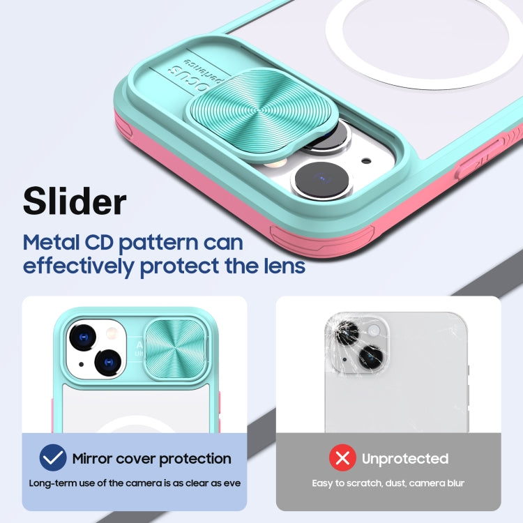 For iPhone 14 Plus Clear Acrylic + PC + TPU MagSafe Lens Sliding Cover Full Coverage Phone Case