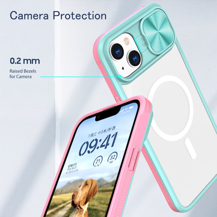 For iPhone 14 Plus Clear Acrylic + PC + TPU MagSafe Lens Sliding Cover Full Coverage Phone Case