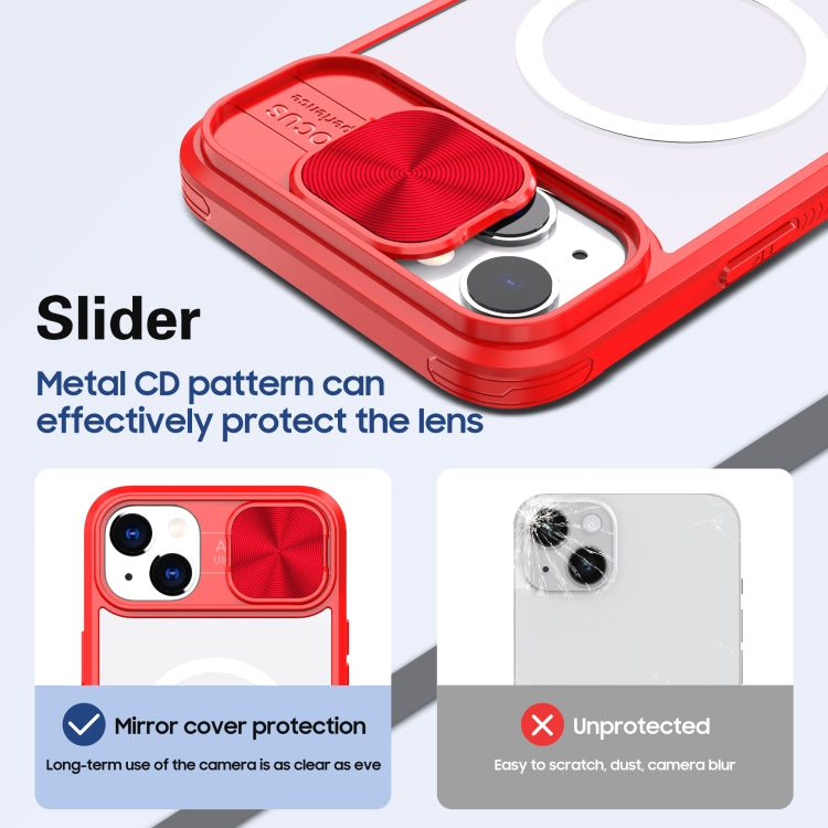 For iPhone 14 Plus Clear Acrylic + PC + TPU MagSafe Lens Sliding Cover Full Coverage Phone Case