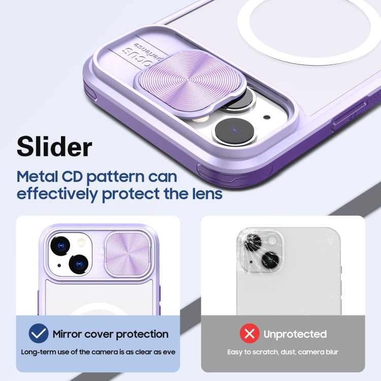 For iPhone 14 Plus Clear Acrylic + PC + TPU MagSafe Lens Sliding Cover Full Coverage Phone Case