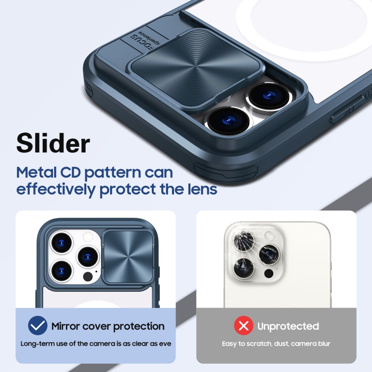 For iPhone 16 Pro Clear Acrylic + PC + TPU MagSafe Lens Sliding Cover Full Coverage Phone Case
