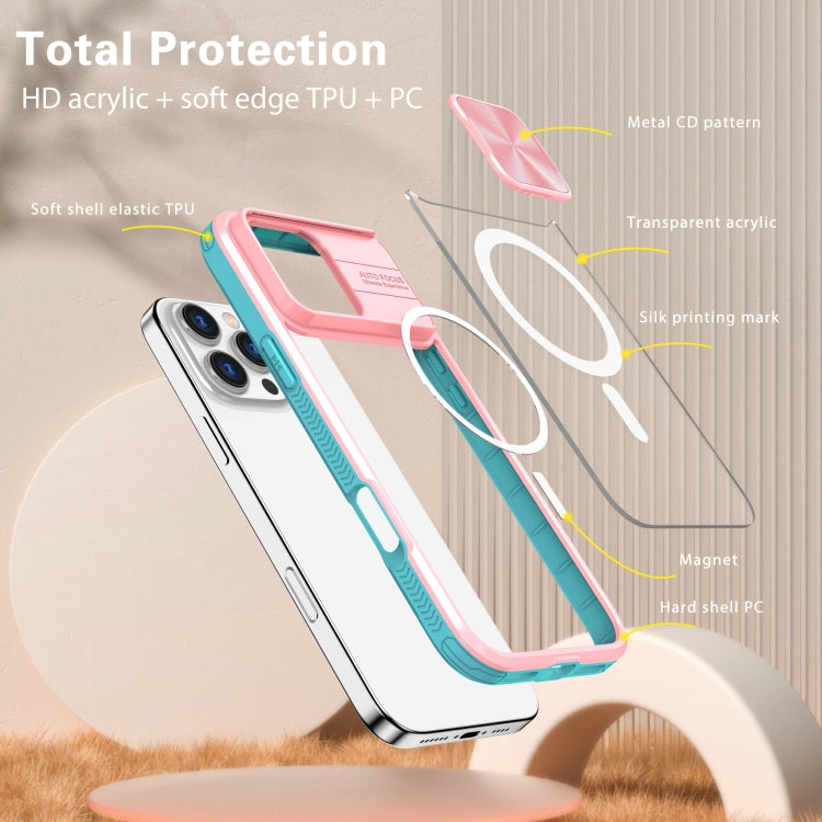 For iPhone 16 Pro Clear Acrylic + PC + TPU MagSafe Lens Sliding Cover Full Coverage Phone Case