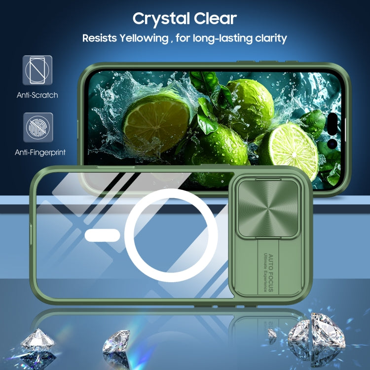 For iPhone 16 Pro Clear Acrylic + PC + TPU MagSafe Lens Sliding Cover Full Coverage Phone Case
